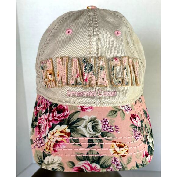 PANAMA CITY Emerald Coast Robin Ruth Khaki/Floral Ball Cap-Distressed Hat Women - Picture 1 of 8